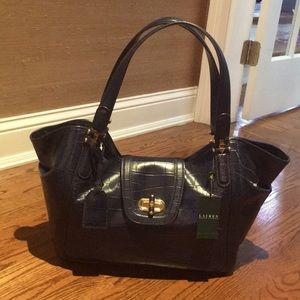 Ralph Lauren navy leather tote
